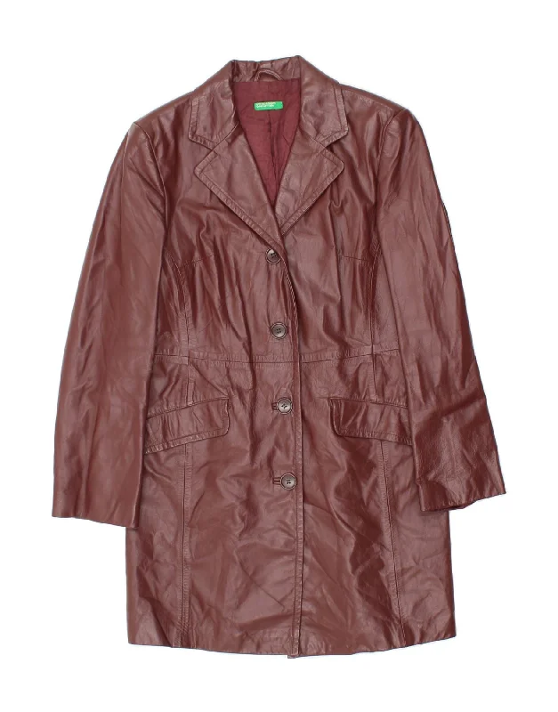 Stylish Clothes For Women BENETTON Womens Leather Coat UK 8 Small Burgundy