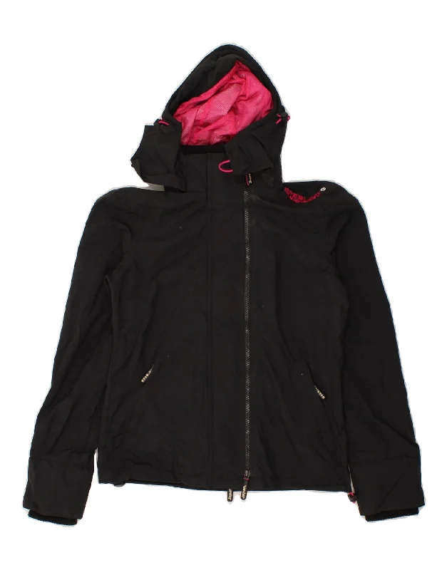 Clothing Woman SUPERDRY Womens Hooded Windbreaker Jacket UK 10 Small Black Nylon