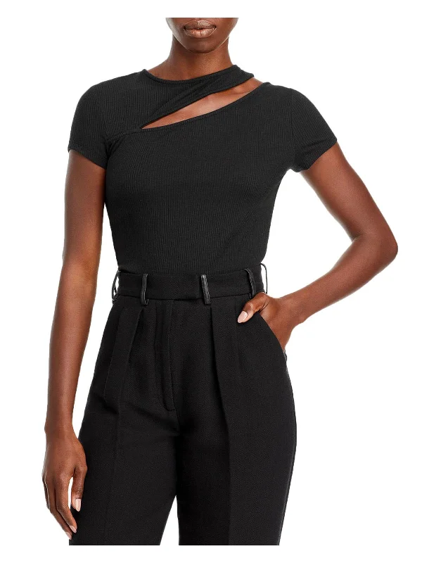 Minimalist Fashion Sale Womens Cut Out Ribbed Trim T-Shirt