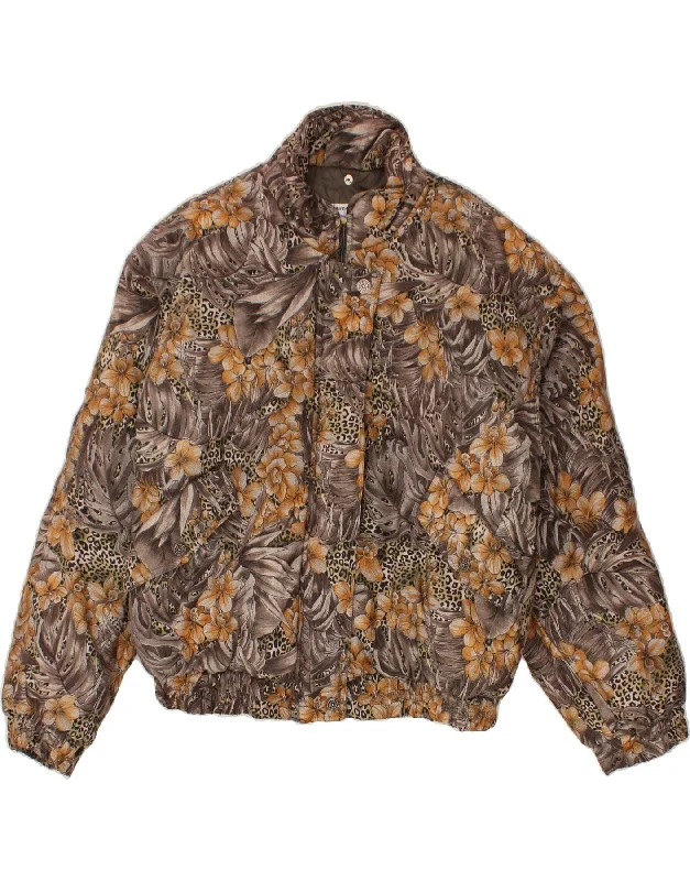 Vintage-Inspired Women's Clothes VINTAGE Womens Bomber Jacket UK 20 2XL Grey Floral
