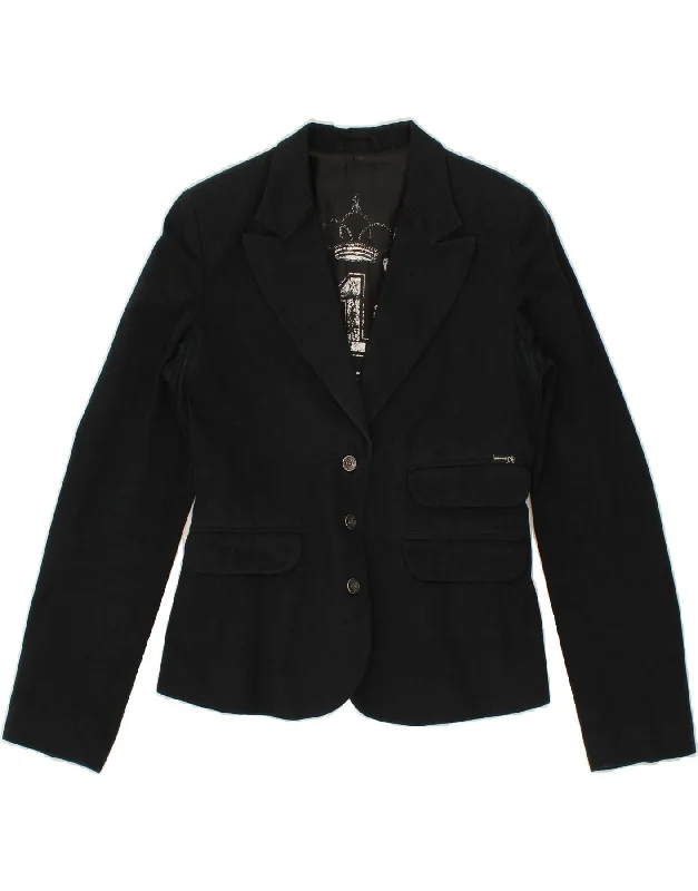 Eclectic Fashion PHARD Womens 3 Button Blazer Jacket UK 14 Large Black Cotton