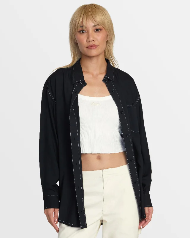 Durable Fashion Picks Showdown Button Up Top - Rvca Black