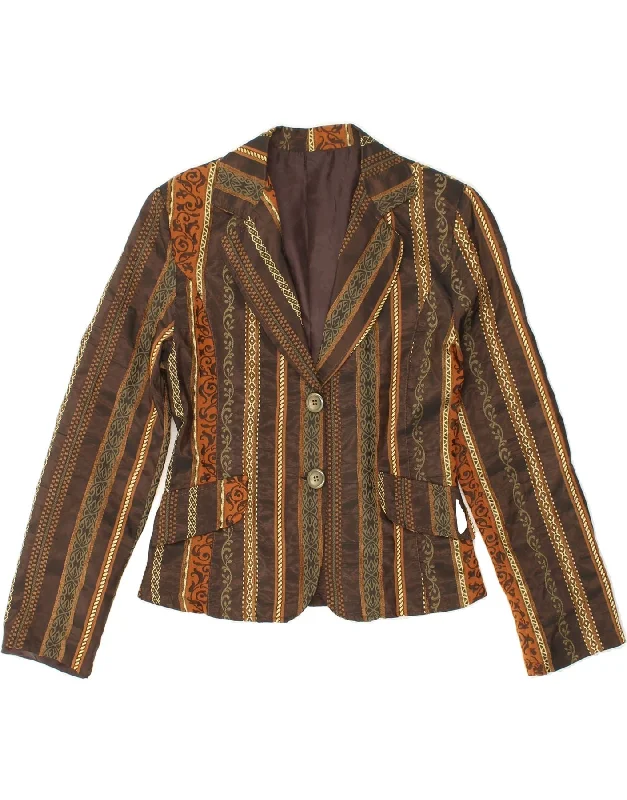 Women's Trendy Clothing VINTAGE Womens 2 Button Blazer Jacket UK 8 Small Brown Striped Acrylic Women's Trendy Clothing VINTAGE Womens 2 Button Blazer Jacket UK 8 Small Brown Striped Acrylic