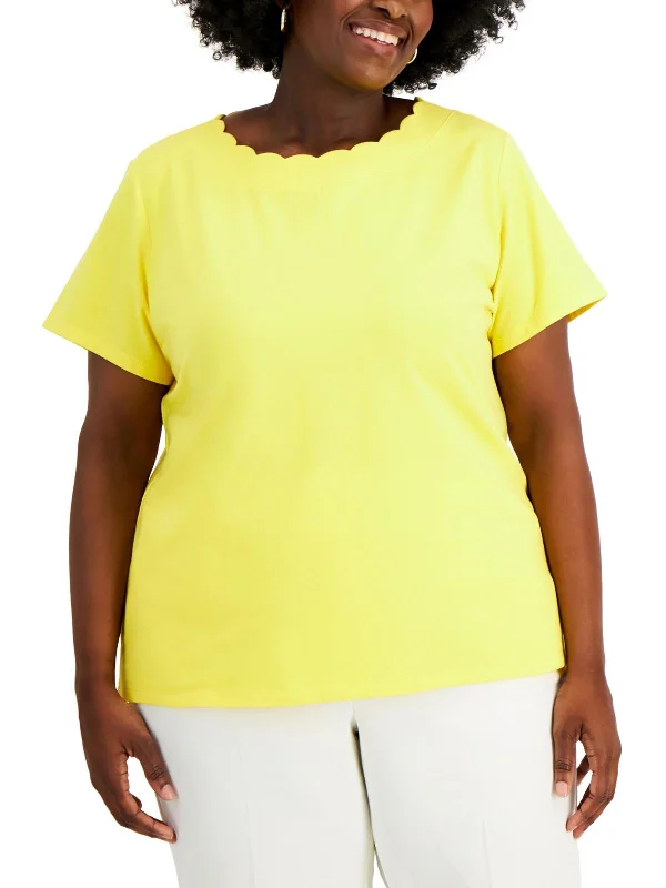 Top Brand Discounts Plus Womens Scalloped Short Sleeve T-Shirt