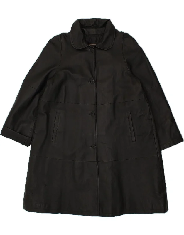 Exclusive Online Sale VINTAGE Womens Leather Coat UK 14 Large Black Leather