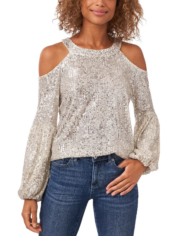 Best Prices Of The Season Happening Now Womens Sequined Cold Shoulder Blouse