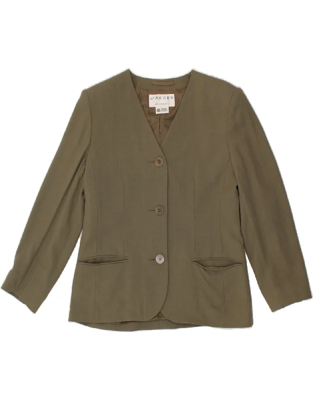 Fashionable Women's Clothes JAEGER Womens 3 Button Blazer Jacket UK 12 Medium Khaki Wool Fashionable Women's Clothes JAEGER Womens 3 Button Blazer Jacket UK 12 Medium Khaki Wool