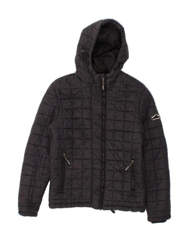 Casual Attire For Women SUPERDRY Womens Hooded Padded Jacket UK 6 XS Navy Blue Nylon
