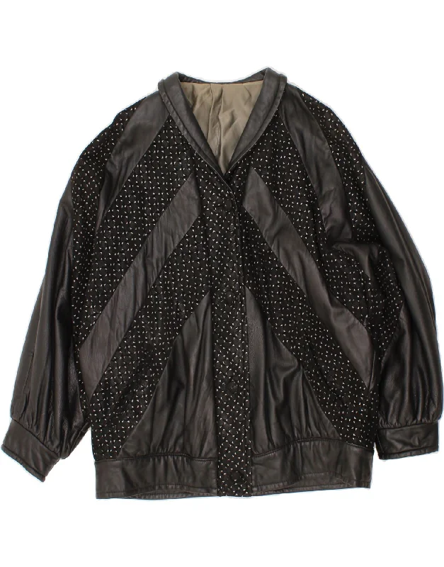 Women's Comfortable Clothes For Weekends VINTAGE Womens Leather Jacket UK 18 XL Black Geometric Women's Comfortable Clothes For Weekends VINTAGE Womens Leather Jacket UK 18 XL Black Geometric