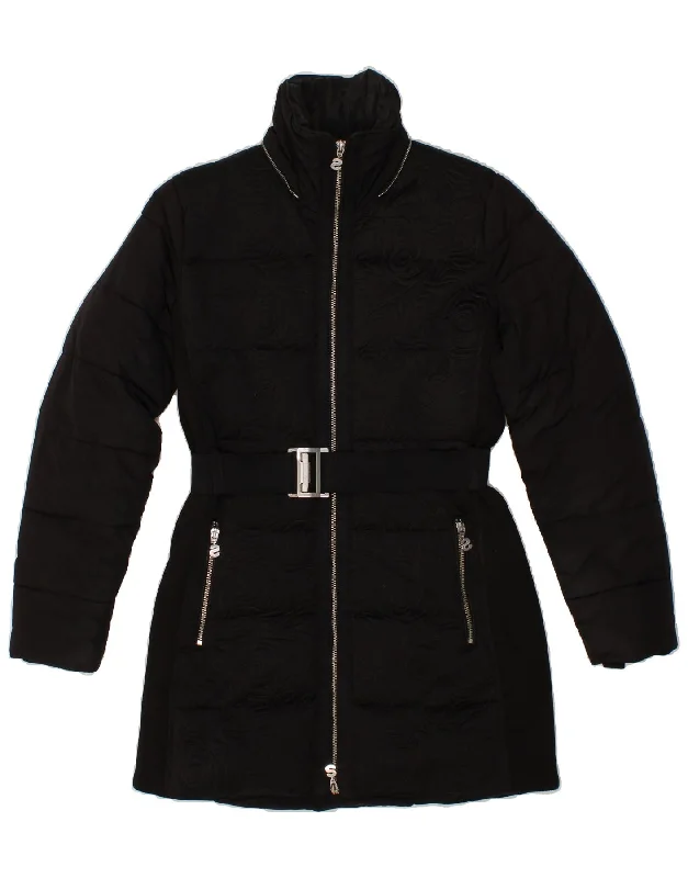 Women's Travel Attire DESIGUAL Womens Padded Coat EU 38 Medium Black Floral Polyester