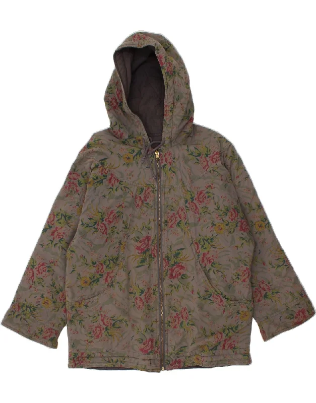 Outfits For Girls VINTAGE Womens Hooded Reversible Jacket UK 12 Medium Grey Floral Cotton Outfits For Girls VINTAGE Womens Hooded Reversible Jacket UK 12 Medium Grey Floral Cotton