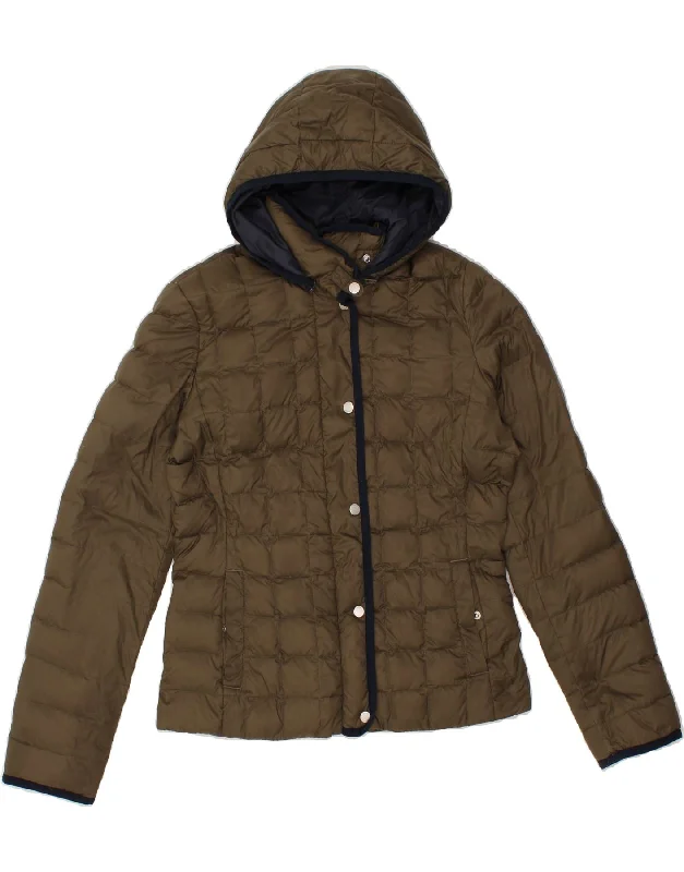 Minimalist Style TOMMY HILFIGER Womens Hooded Padded Jacket UK 10 Small Khaki