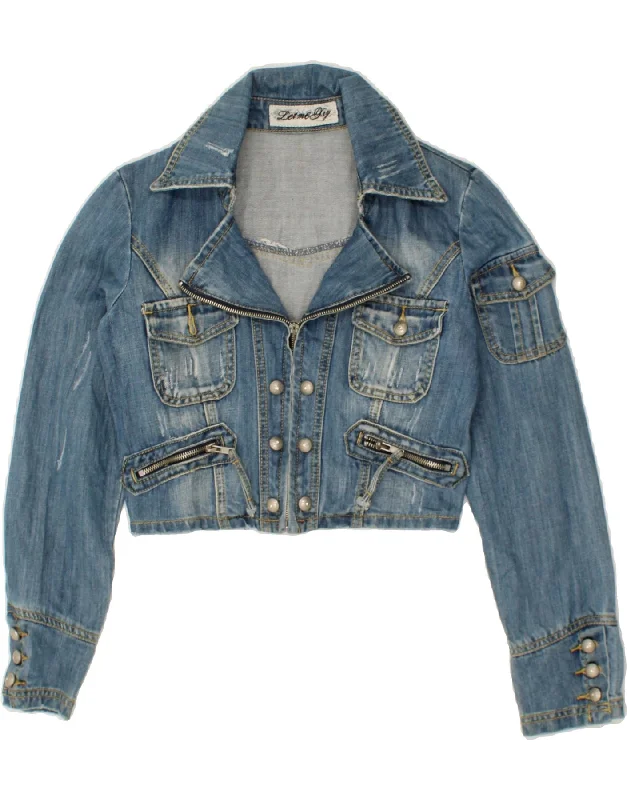 Comfy Women's Outfits for Daily Wear VINTAGE Womens Crop Denim Jacket UK 12 Medium Blue Cotton Comfy Women's Outfits for Daily Wear VINTAGE Womens Crop Denim Jacket UK 12 Medium Blue Cotton
