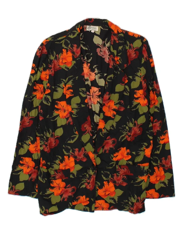 Comfortable Women's Outfits VINTAGE Womens 1 Button Blazer Jacket IT 42 Medium Black Floral