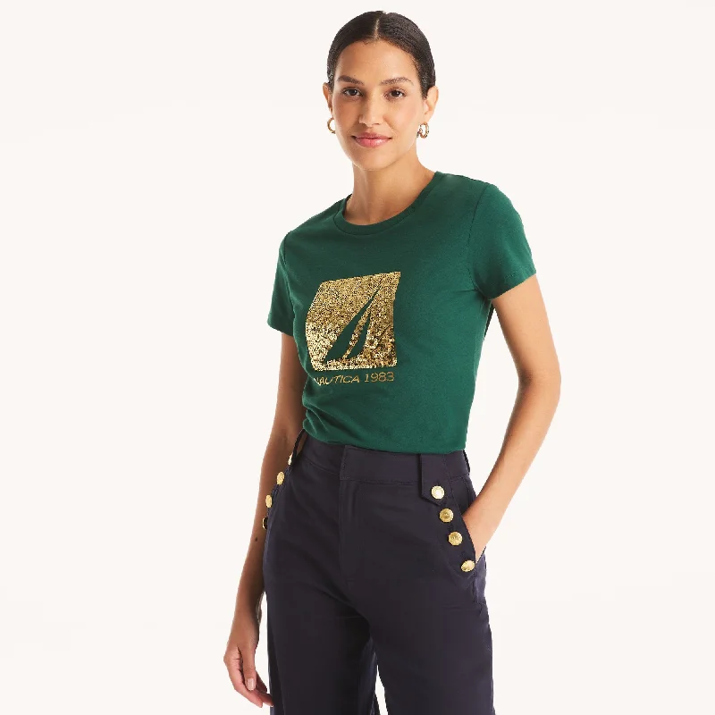 Shop Now And Enjoy Exclusive Savings Nautica Womens Sequin 1983 Graphic T-Shirt