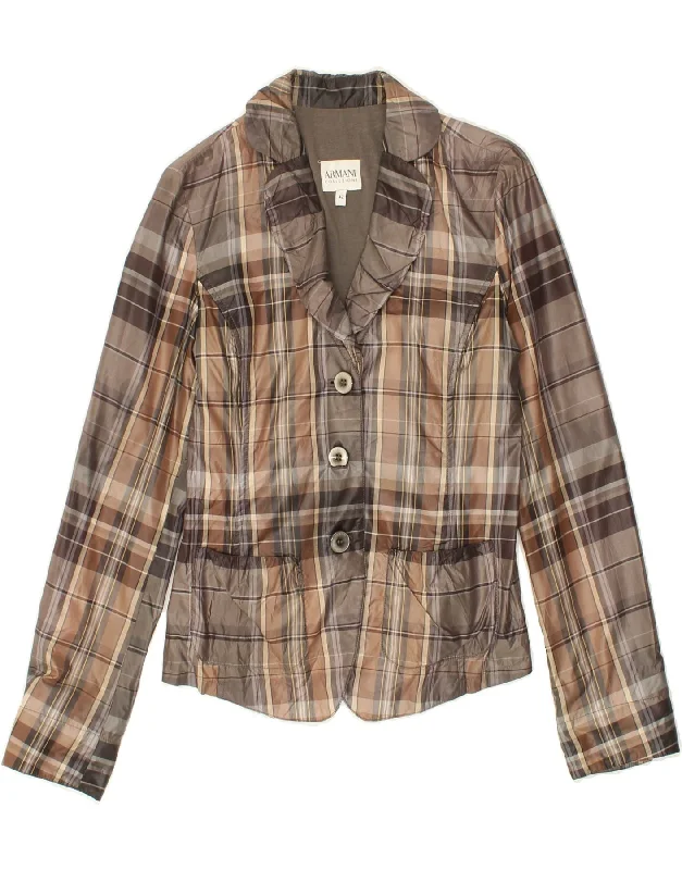 Online Boutiques ARMANI COLLEZIONI Womens 3 Button Blazer Jacket IT 42 Medium Brown Plaid Online Boutiques ARMANI COLLEZIONI Womens 3 Button Blazer Jacket IT 42 Medium Brown Plaid