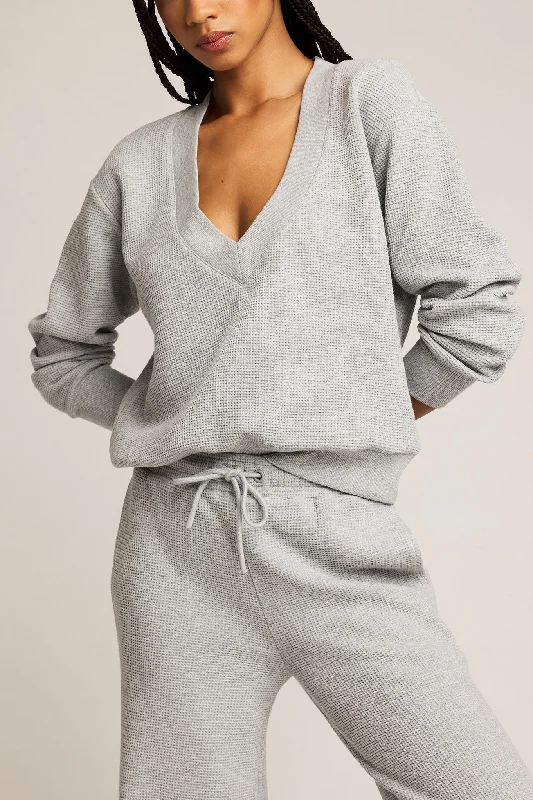 Classic Chic Deals Waffle Knit Deep V in Heather Grey