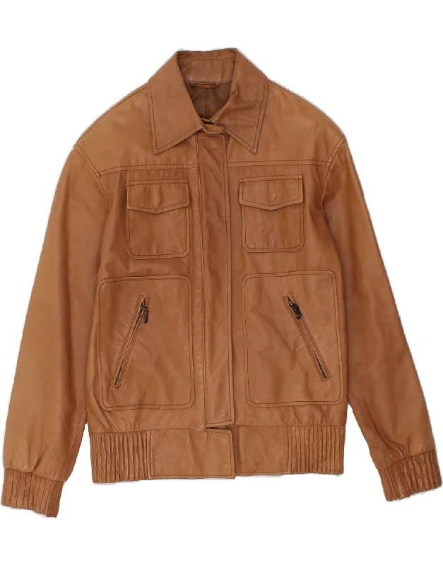 Women Clothes STEFANEL Womens Leather Jacket EU 36 Small Brown Leather