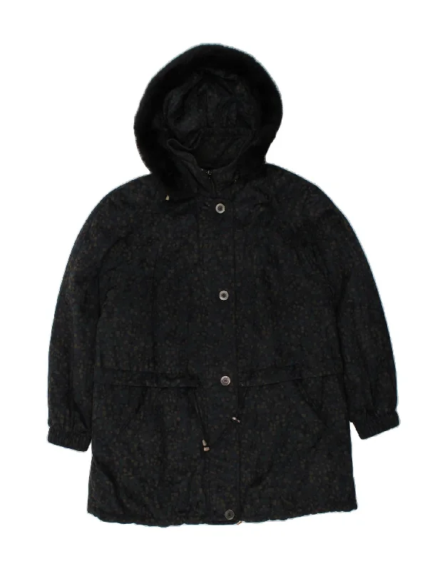 Luxury Women's Clothing VINTAGE Womens Hooded Windbreaker Coat EU 48 2XL Navy Blue Spotted