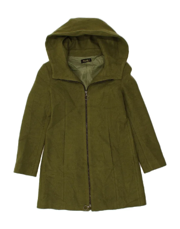Exclusive Online Sale VINTAGE Womens Hooded Overcoat IT 42 Medium Green Acrylic