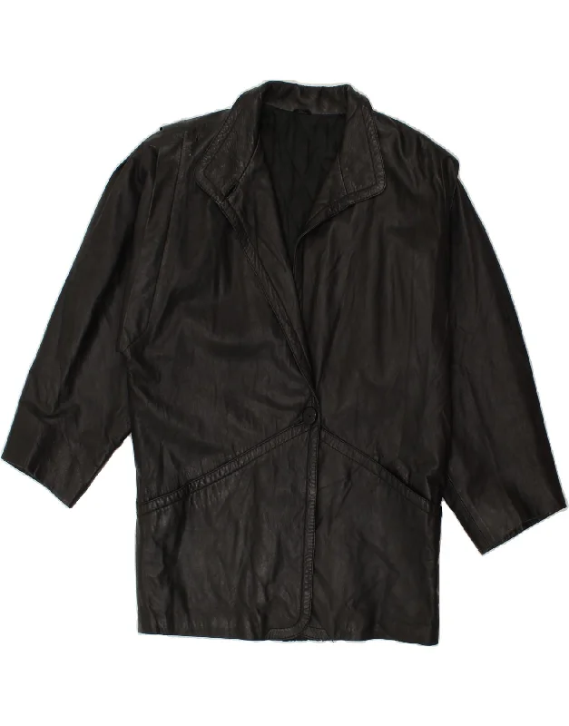 Online Boutique Stores VINTAGE Womens Oversized Leather Coat IT 40 Small Black Leather