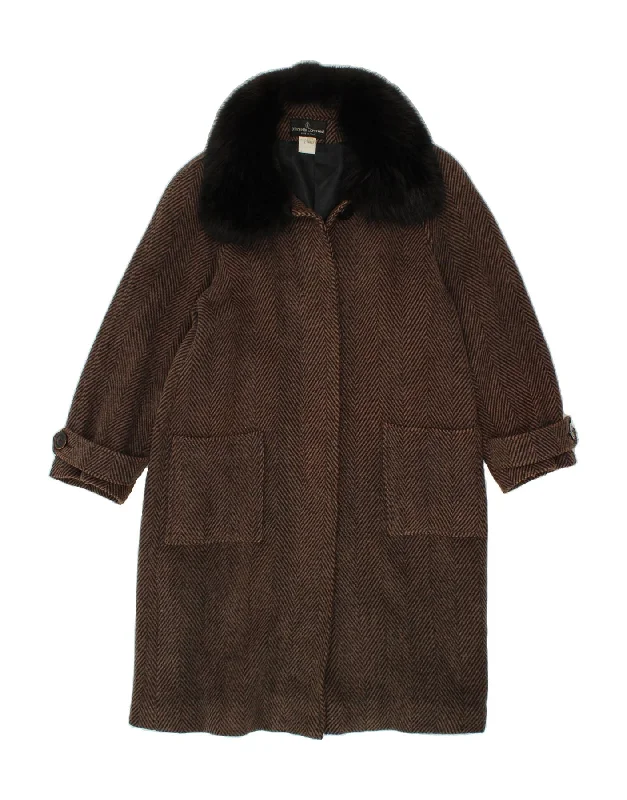 Women's Charming Outfit For Events VINTAGE Womens Overcoat IT 46 Large Brown Herringbone Wool Women's Charming Outfit For Events VINTAGE Womens Overcoat IT 46 Large Brown Herringbone Wool