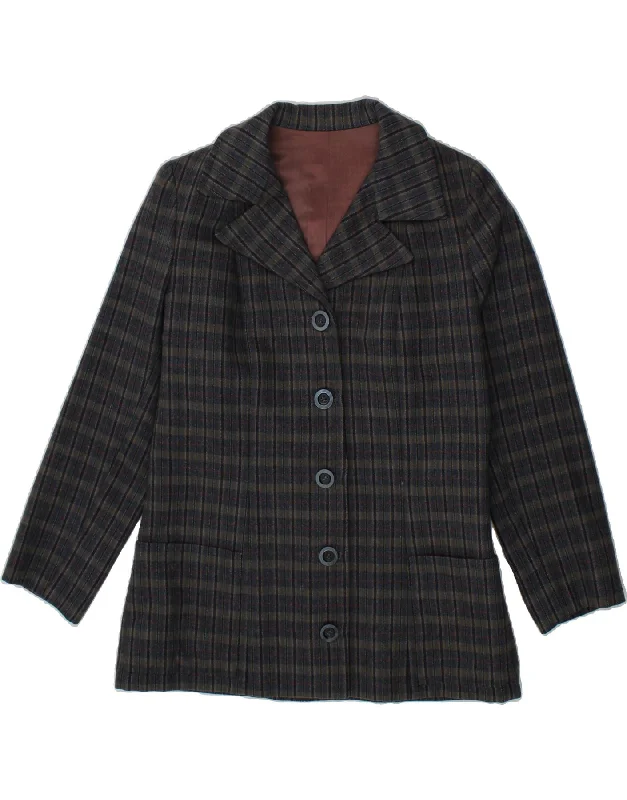 Women's Wardrobe Apparel VINTAGE Womens 5 Button Blazer Jacket UK 14 Medium Grey Check
