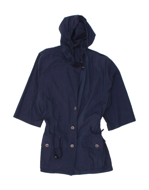 Workwear Fashion for Women VINTAGE Womens Hooded Short Sleeve Overcoat UK 14 Medium Navy Blue Cotton Workwear Fashion for Women VINTAGE Womens Hooded Short Sleeve Overcoat UK 14 Medium Navy Blue Cotton
