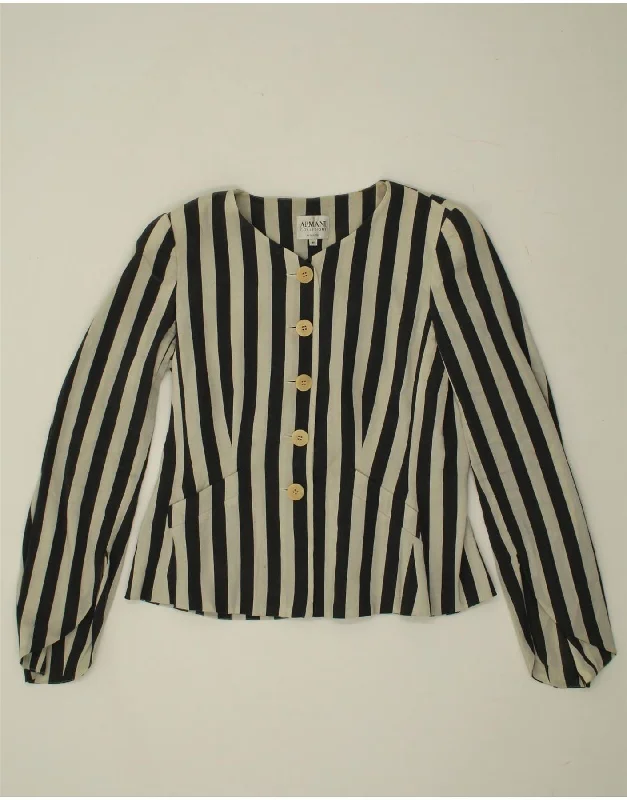 Winter Wardrobe Clearance ARMANI COLLEZIONI Womens 5 Button Blazer Jacket IT 44 Medium White Striped