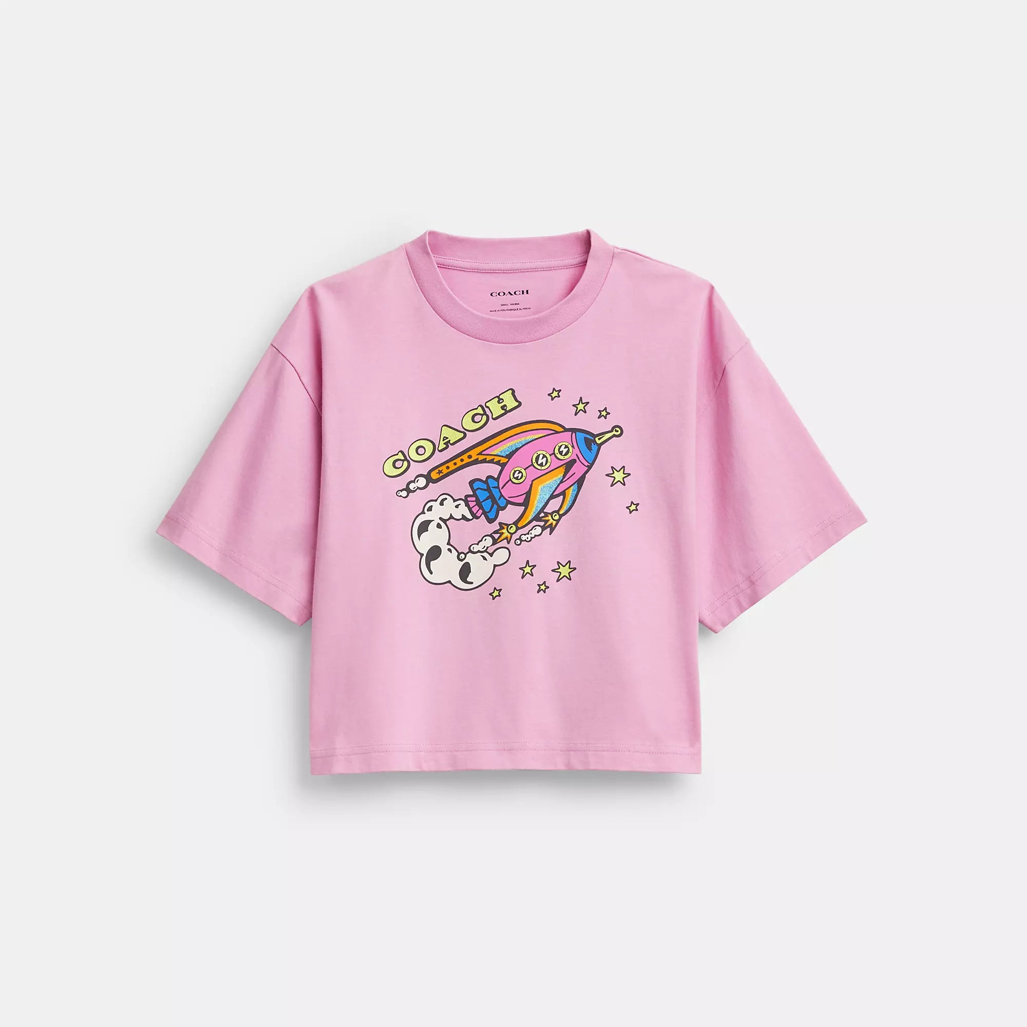 Seasonal Sale Coach Outlet Cosmic Coach Rocket Print Cropped T Shirt In Organic Cotton