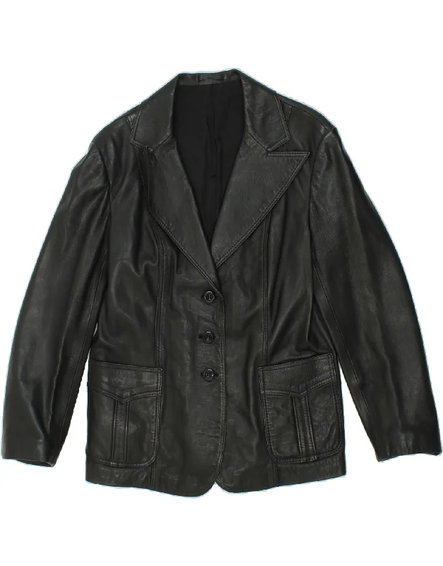 Women's Attire VINTAGE Womens Leather 3 Button Blazer Jacket EU 46 XL Black Leather