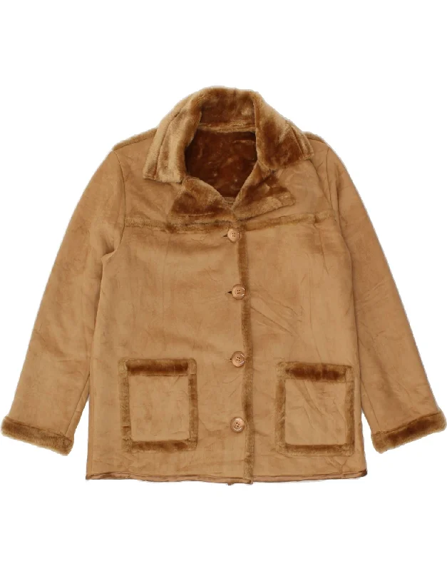 Clothes For Sale VINTAGE Womens Sherpa Jacket UK 16 Large Brown Polyester