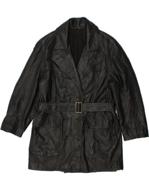 Casual Women's Clothing VINTAGE Womens Leather Coat UK 14 Large Black Leather