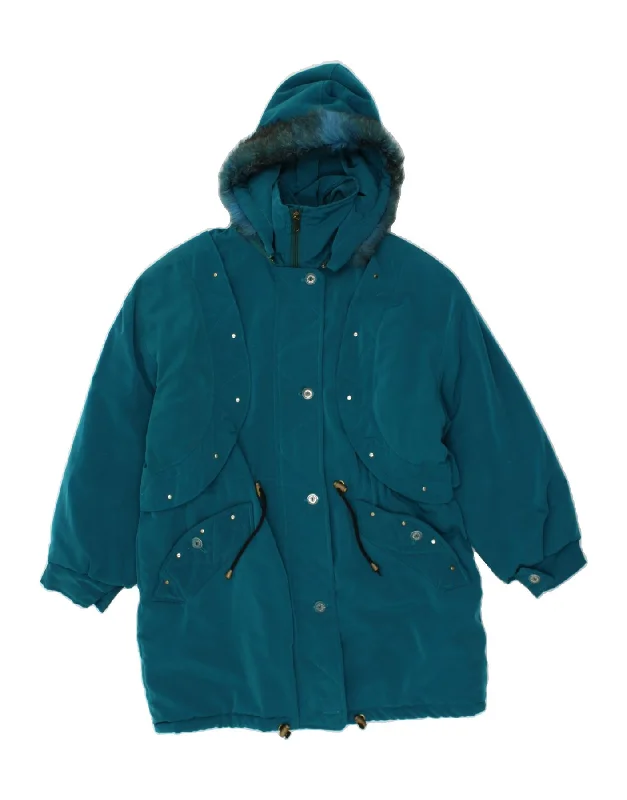 Women's High-Fashion Outfit VINTAGE Womens Hooded Overcoat UK 14 Medium Green