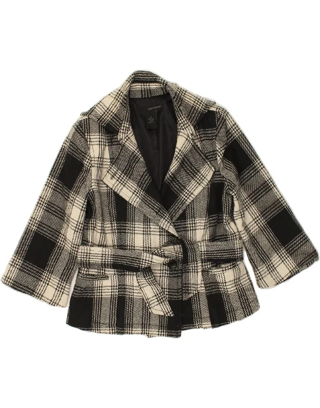 Women's Professional Attire CALVIN KLEIN Womens 1 Button Blazer Jacket UK 14 Medium Grey Check Wool