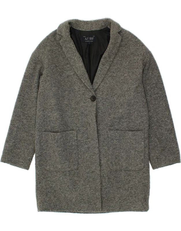Trendy Online Boutiques ARMANI JEANS Womens Overcoat IT 42 Medium Grey Polyester