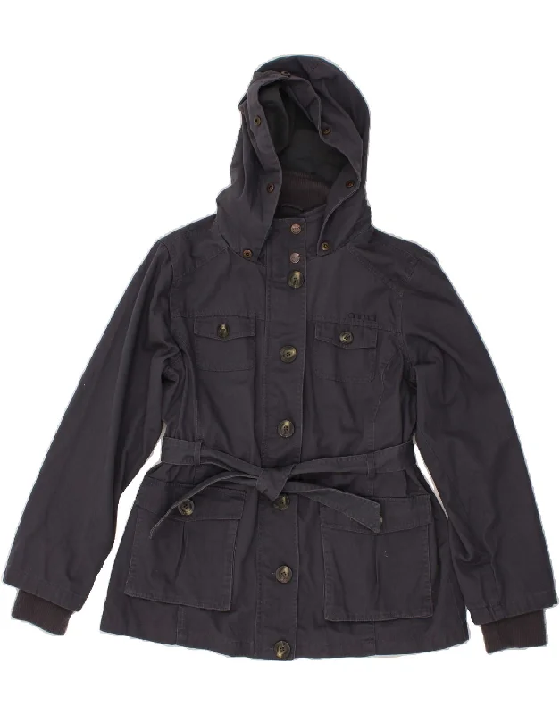 Women Wear Online ANIMAL Womens Hooded Utility Jacket UK 12 Medium Navy Blue Cotton