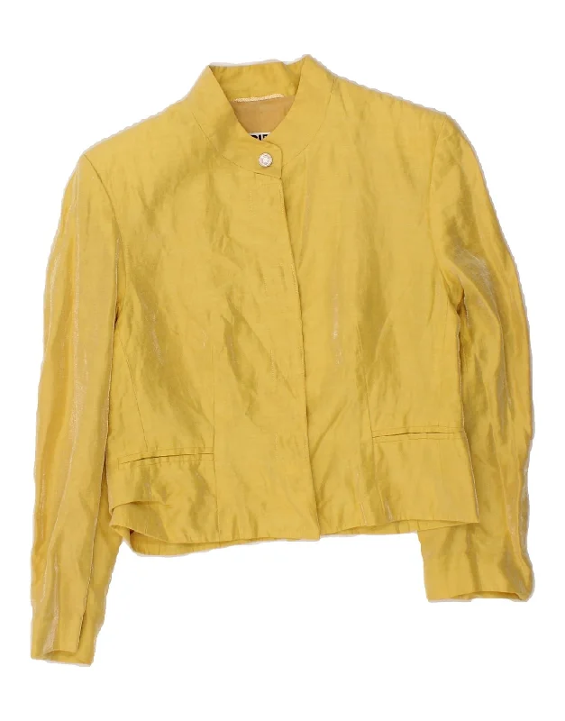 Women's Work Outfit For The Office VINTAGE Womens Crop Blazer Jacket UK 12 Medium Yellow Linen