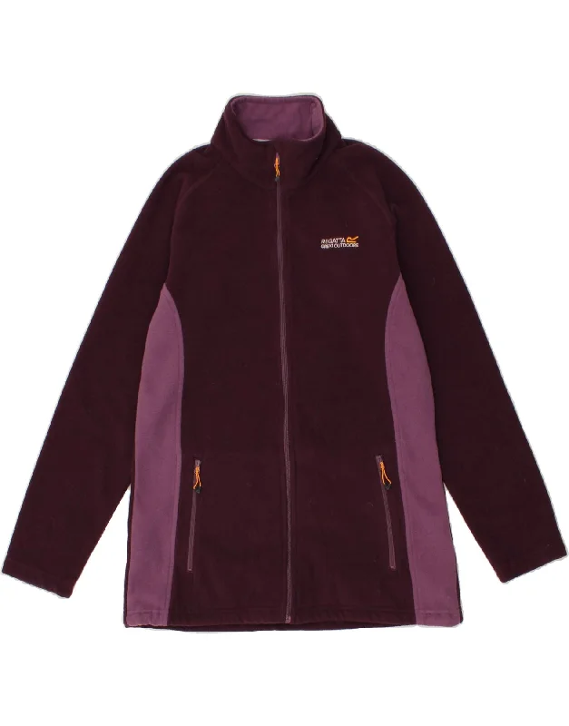 Clothing Online REGATTA Womens Fleece Jacket UK 14 Large Maroon Colourblock Polyester