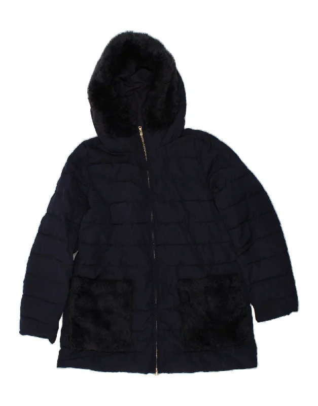 Women's Fashionable Attire For Work MARELLA Womens EMME Hooded Padded Jacket UK 10 Small Navy Blue Polyester