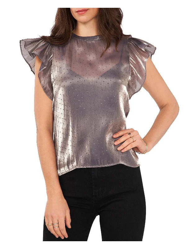 Smart Casual Deals Womens Metallic Flutter Sleeves Blouse