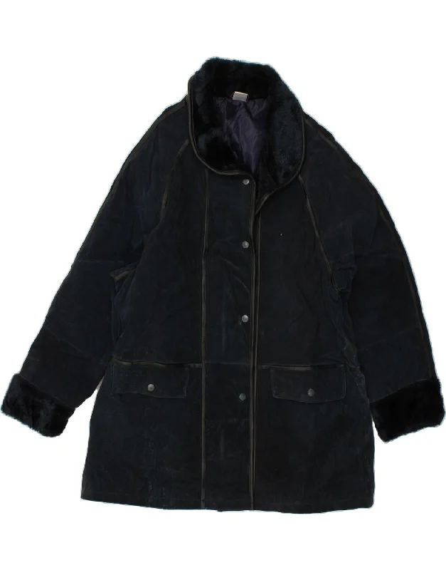 Bold and Elegant Women's Fashion VINTAGE Womens Suede Overcoat UK 14 Large Navy Blue Bold and Elegant Women's Fashion VINTAGE Womens Suede Overcoat UK 14 Large Navy Blue