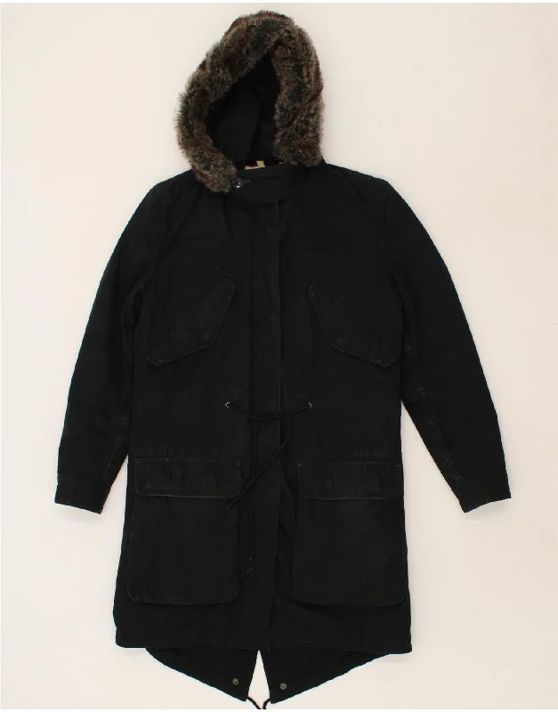 Clothes Women WRANGLER Womens Hooded Parka Jacket UK 10 Small Black Cotton