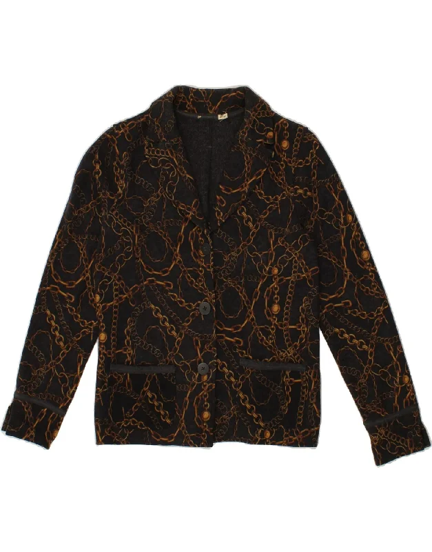 Clothing Store VINTAGE Womens Abstract Pattern 3 Button Blazer Jacket UK 12 Medium Black