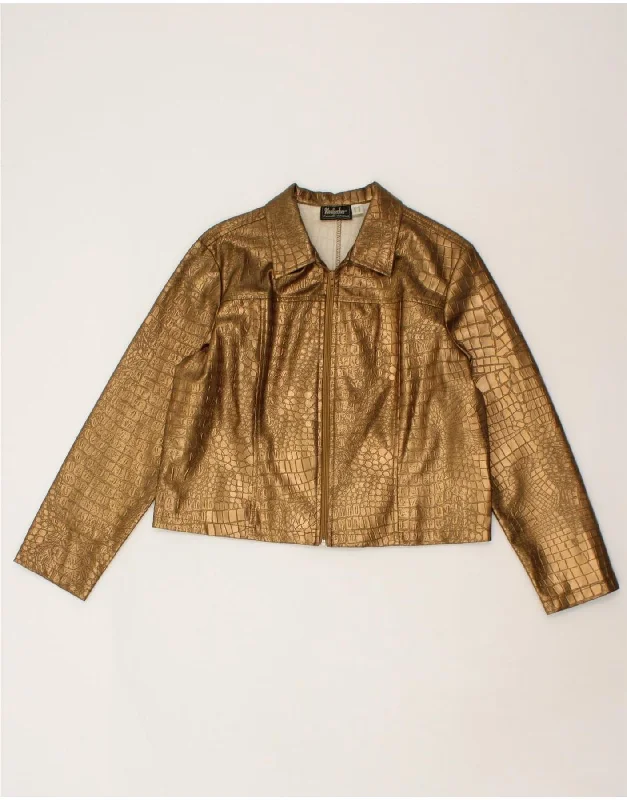 Clothing For Women WOODPECKER Womens Bomber Jacket UK 18 XL Gold Animal Print Polyester