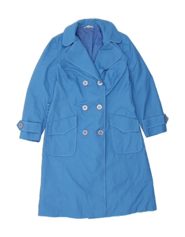 Affordable Women's Clothing VINTAGE Womens Double Breasted Coat IT 42 Medium Blue Cotton