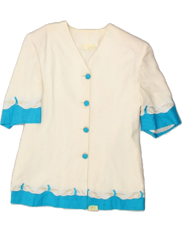 Women's Activewear Apparel VINTAGE Womens 4 Button Short Sleeve Blazer Jacket UK 14 Medium White