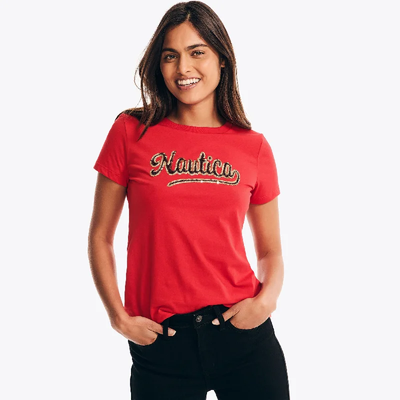 Weekend Style Deals – Limited Availability Nautica Womens Sequin Logo Graphic T-Shirt