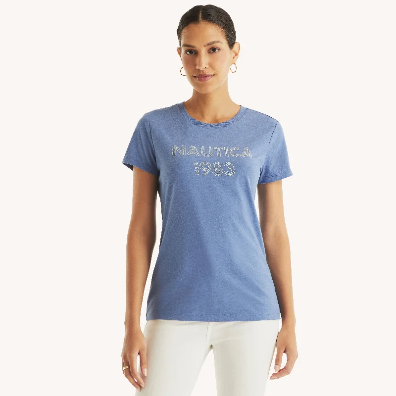 Limited Time Offers Nautica Womens Rhinestone 1983 Graphic T-Shirt