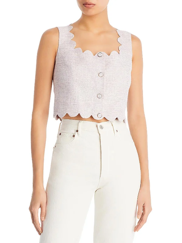 Refined Fashion Sale Womens Scalloped Trim Fake Button Blouse